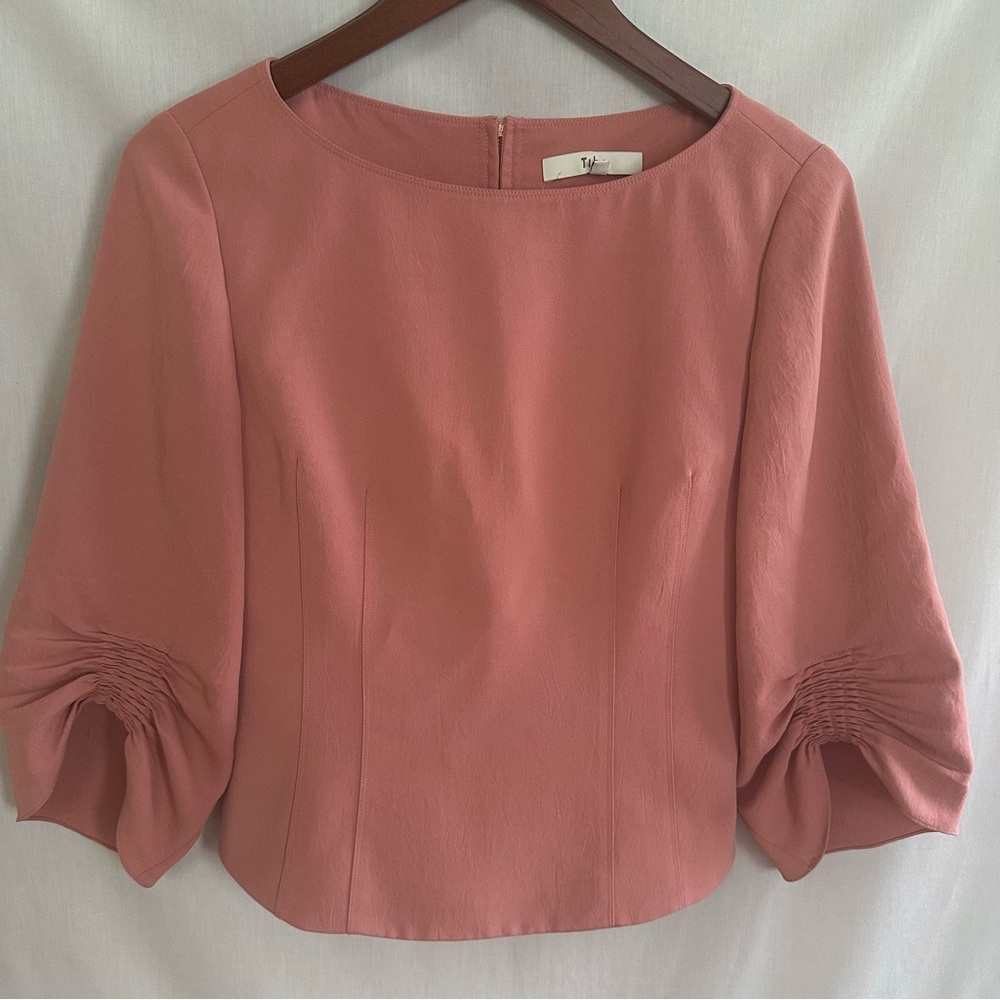 Tibi Pink Ruched Sleeves Crop Top